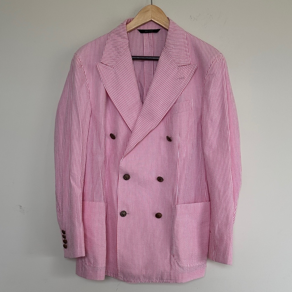 Phineas Cole Men's Pink Striped Double-Breasted Blazer - Picture 2 of 13